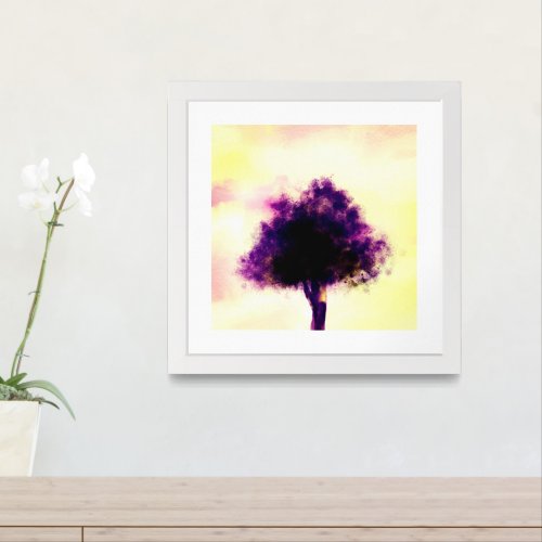 Magical Violet Sunset Tree Painting Framed Art