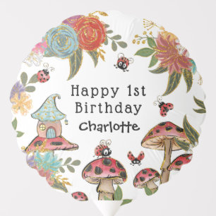 Magical Watercolor Cute Ladybug Girl Birthday Balloon