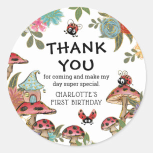 Magical Watercolor Cute Ladybug Girl Birthday Classic Round Sticker