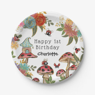 Magical Watercolor Cute Ladybug Girl Birthday Paper Plates