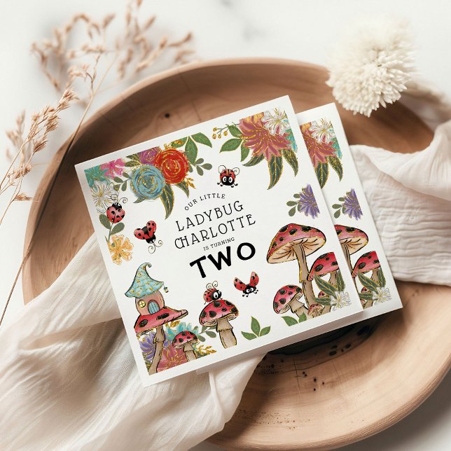 Magical Watercolor Cute Ladybug Girls Birthday Napkins (Creator Uploaded)