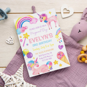 Magical Watercolor Cute Unicorn Birthday Girl Invitation