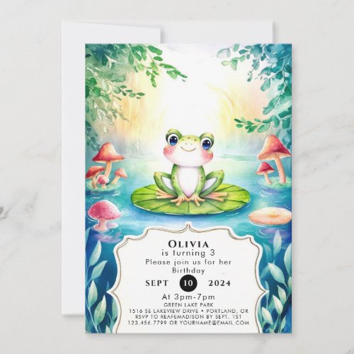 Magical Watercolor Frog Birthday Invitation