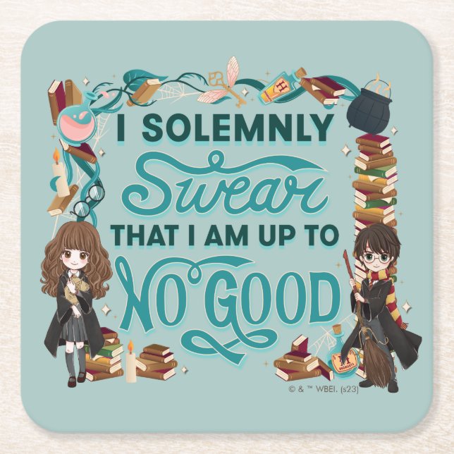 Magical Watercolor "I Solemnly Swear" Square Paper Coaster (Front)