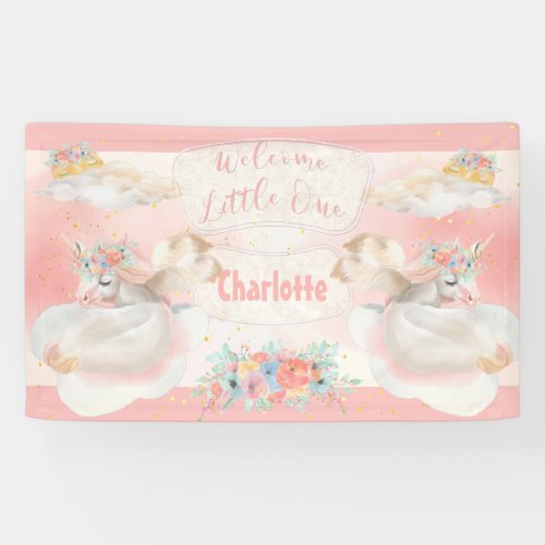 Magical Watercolor Pink Unicorn Baby Shower Banner