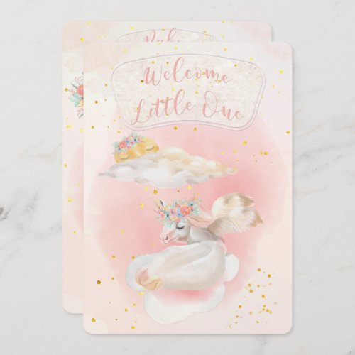 Magical Watercolor Pink Unicorn Baby Shower Invitation
