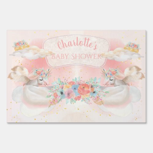 Magical Watercolor Pink Unicorn Baby Shower Sign