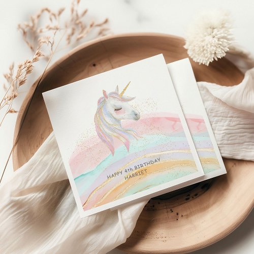 Magical Watercolor  Rainbow Unicorn Birthday Napkins