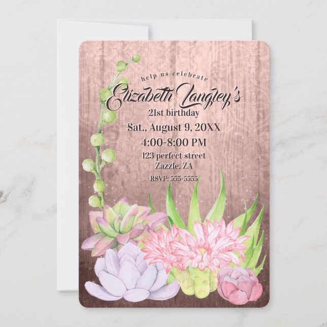 Magical Watercolor Succulents Birthday Invitation (Front)