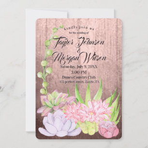 Magical Watercolor Succulents Peach Wedding Invitation