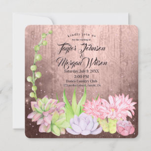 Magical Watercolor Succulents Peach Wedding Invitation
