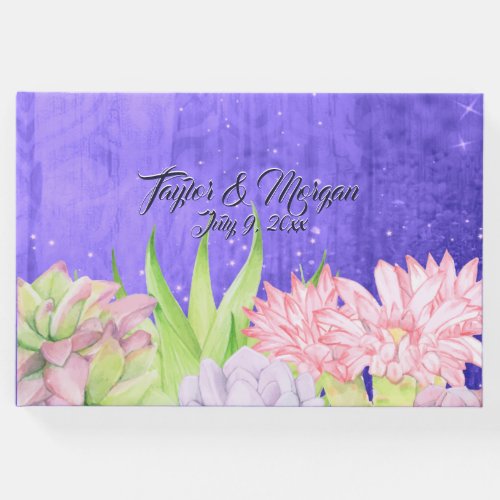 Magical Watercolor Succulents Purple Wedding Guest Book