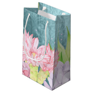 Magical Watercolor Succulents teal-blue Small Gift Bag