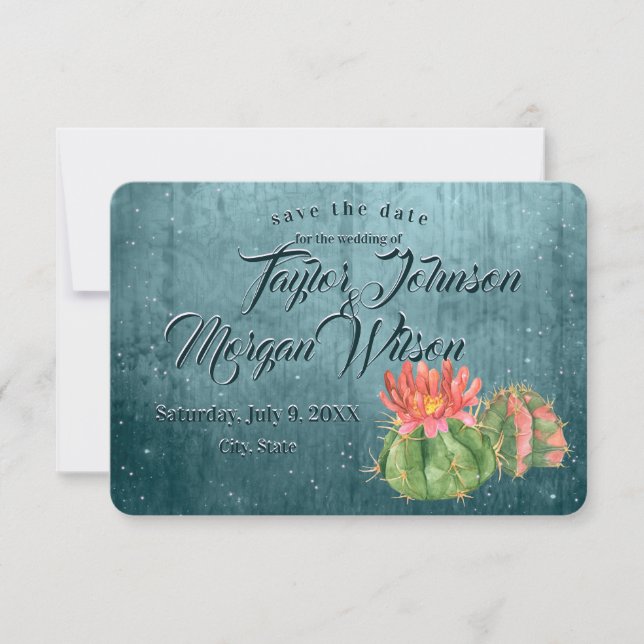 Magical Watercolor Succulents teal Save the Date Invitation (Front)