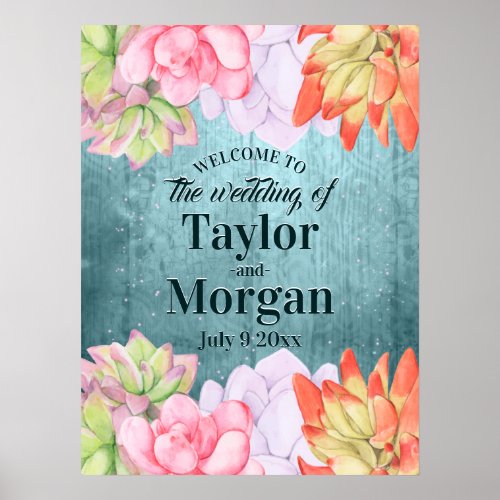 Magical Watercolor Succulents Wedding Welcome Poster