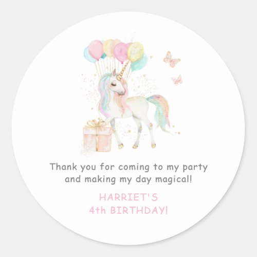 Magical Watercolor Unicorn Any Age Birthday Classic Round Sticker