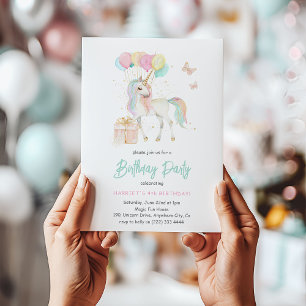 Magical Watercolor Unicorn Any Age Birthday Invitation