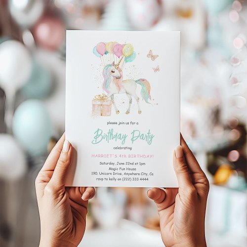 Magical Watercolor Unicorn Any Age Birthday Invitation