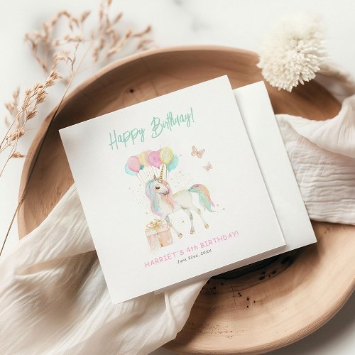 Magical Watercolor Unicorn Any Age Birthday Napkins