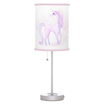 Magical Watercolor Unicorn Art Table Lamp by orchideapl at Zazzle