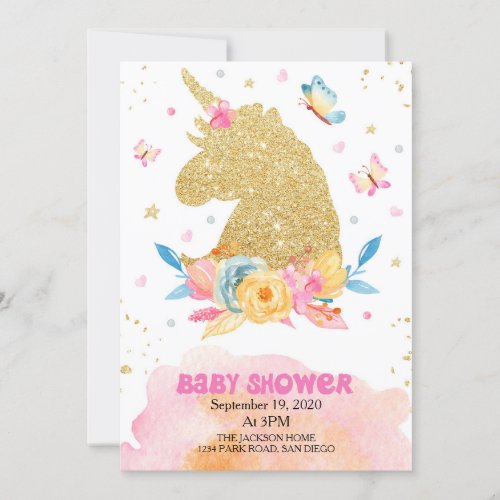 Magical Watercolor Unicorn Baby Shower Invitation