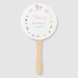 Magical Watercolor Unicorn Birthday Hand Fan