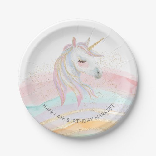 Magical Watercolor Unicorn Birthday Paper Plates
