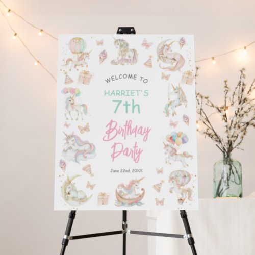 Magical Watercolor Unicorn Birthday Welcome Foam Board