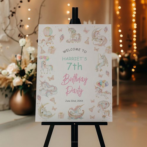 Magical Watercolor Unicorn Birthday Welcome Foam Board