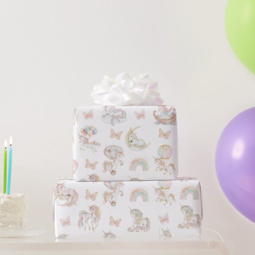 Magical Watercolor Unicorn Birthday Wrapping Paper