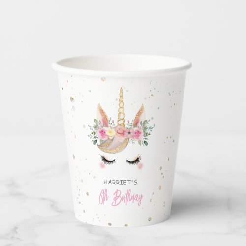 Magical Watercolor Unicorn Face Birthday Paper Cups