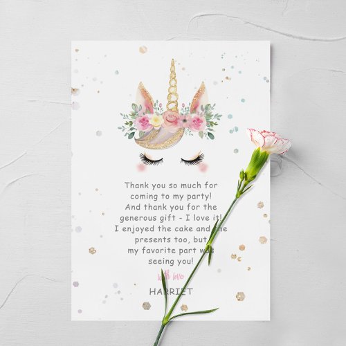 Magical Watercolor Unicorn Face Birthday  Thank You Card