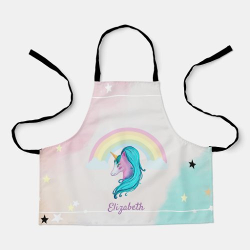 Magical Watercolor Unicorn Rainbow Stars Apron