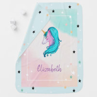 Magical Watercolor  Unicorn,Rainbow, Stars Baby Blanket