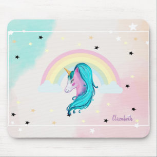 Magical Watercolor Unicorn, Rainbow, Stars Mouse Pad
