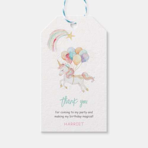 Magical Watercolor Unicorn Thank You Favor Gift Tags