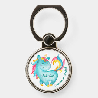 Magical Watercolor Unicorn with Name Phone Ring Stand