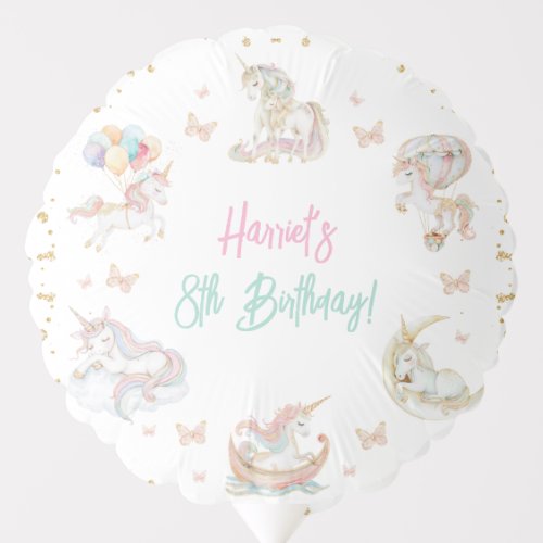 Magical Watercolor Unicorns Any Age Birthday Balloon