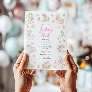 Magical Watercolor Unicorns Any Age Birthday Invitation