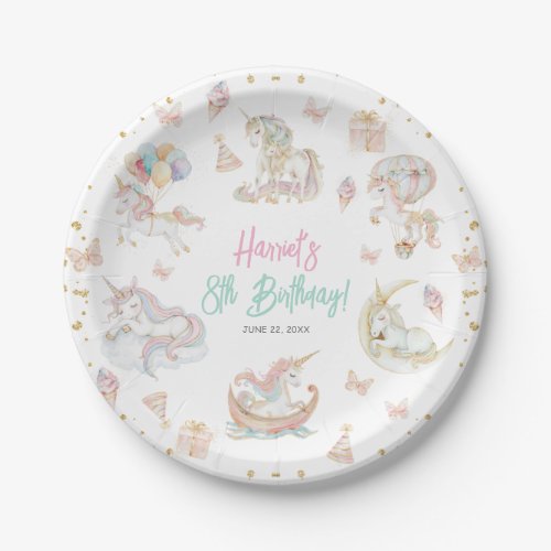 Magical Watercolor Unicorns Any Age Birthday Paper Plates