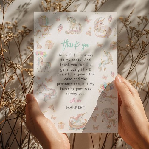 Magical Watercolor Unicorns Any Age Birthday Thank You Card