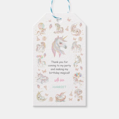 Magical Watercolor Unicorns Thank You Favor Gift Tags