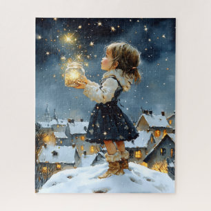 Magical Watercolor Winter Starry Night Jigsaw Puzzle