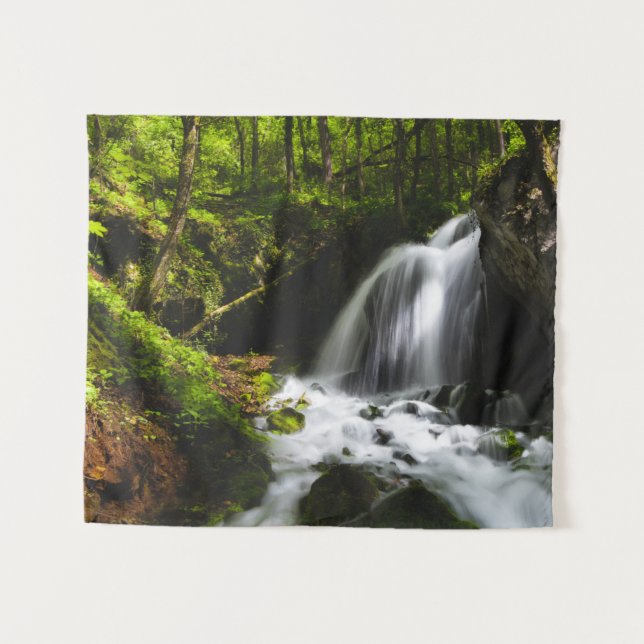 Magical waterfall in enchanting green forest tapestry (Front (Horizontal))