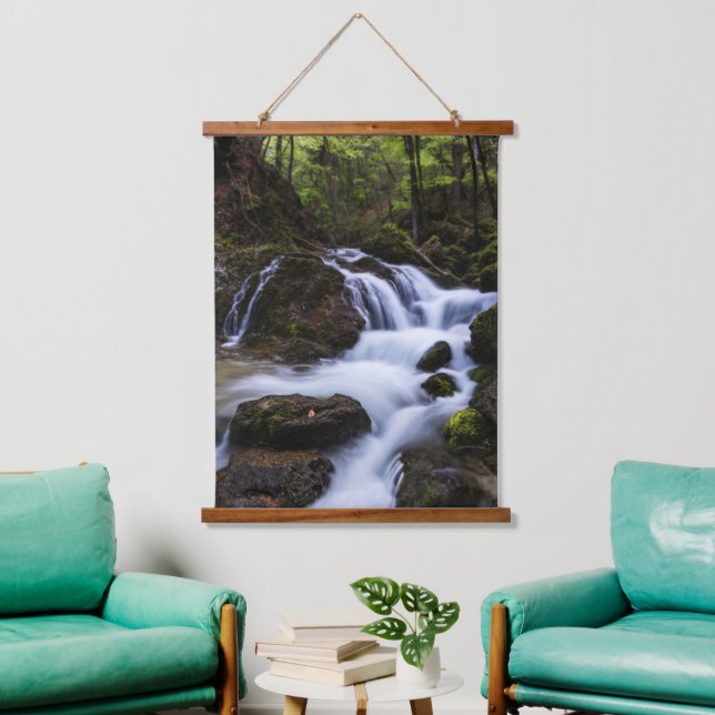 Magical waterfall in gorge Hell Hanging Tapestry (Living Room)