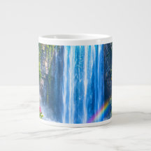 Magical Waterfall with Rainbow and Colorful Flower