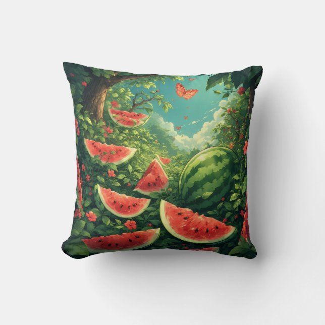 Magical Watermelon Garden – Nature Fantasy Blanket Throw Pillow (Front)