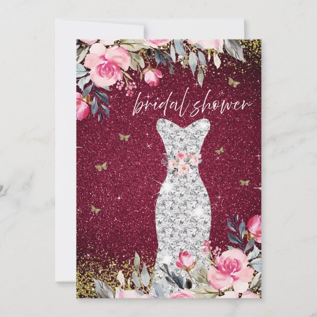Magical Wedding Gown Dress Floral bridal Shower Invitation (Front)