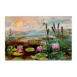 Magical Wetland Sunrise cattails and Dragonflies Acrylic Print