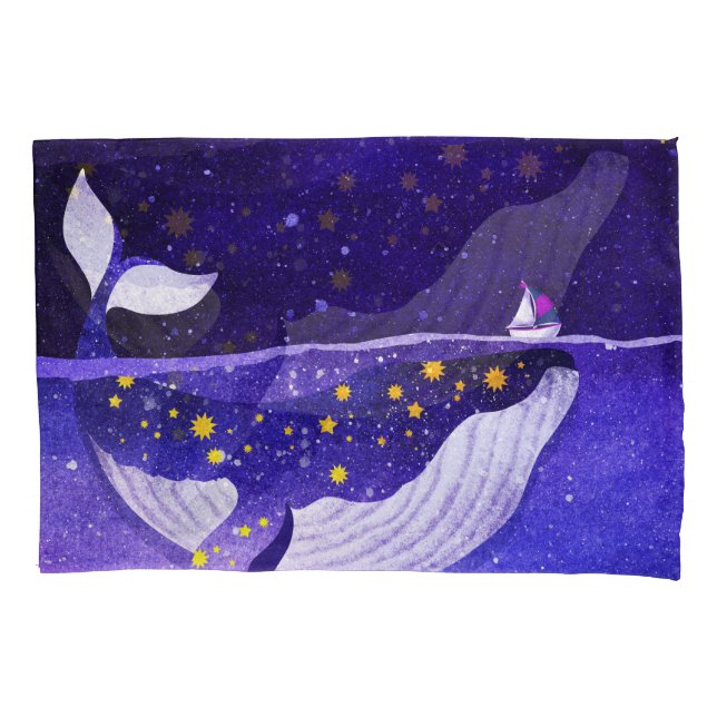 Magical Whale: Dark Ocean Night Pillow Case (Front)